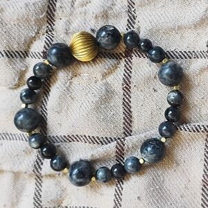Handmade Black Moonstone + Obsidian Stretch Bracelet
